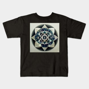 Blue and White Mother of Pearl Flower Mandala Kids T-Shirt